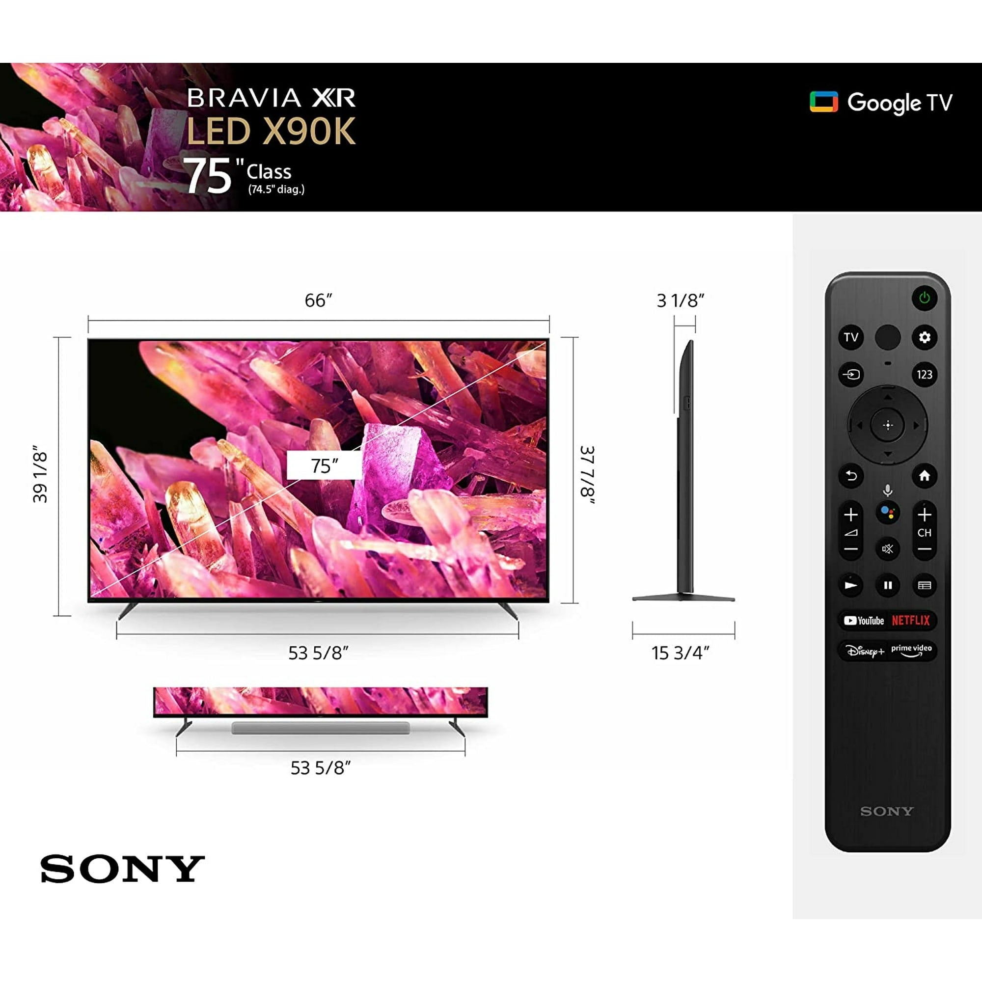 Sony 75” Class BRAVIA 4K HDR Full Array LED with Smart Google TV l XR75X90K