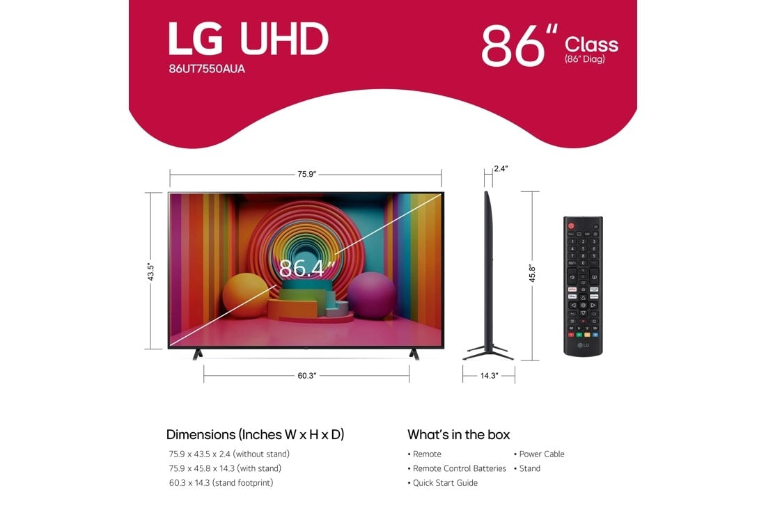 LG 86" Class 4K (2160P) Ultra HD Smart LED 4K UHD TV with webOS (86UT7550AUA)