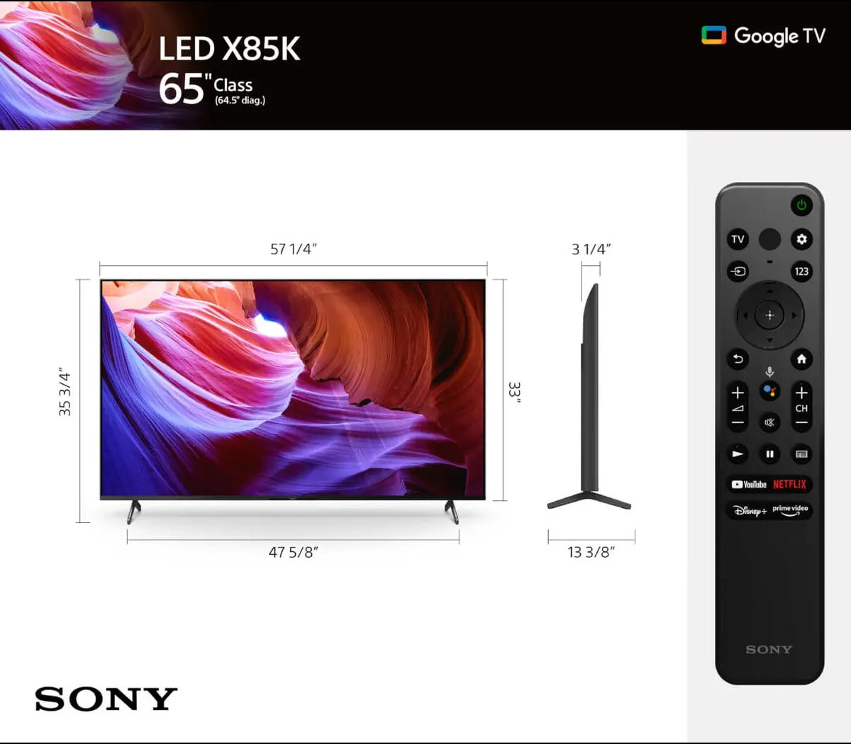 Sony 65” Class 4K HDR LED TV with Google Smart TV l 65X85K