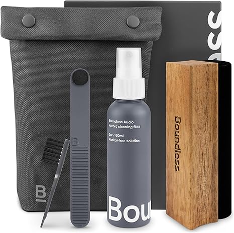 Vinyl Record Cleaning Kit - 5-in-1 Vinyl Record Cleaner Kit Includes Velvet Record Brush, Stylus Brush, Record Cleaning Solution, Cleaning Brush & Storage Bag - Vinyl Cleaning Kit