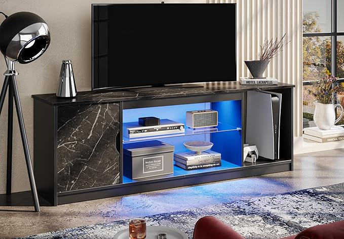 Bestier Led Entertainment Center for PS5,Xbox,Gaming TV Stand with Cabinet for 60/65 Inch TV