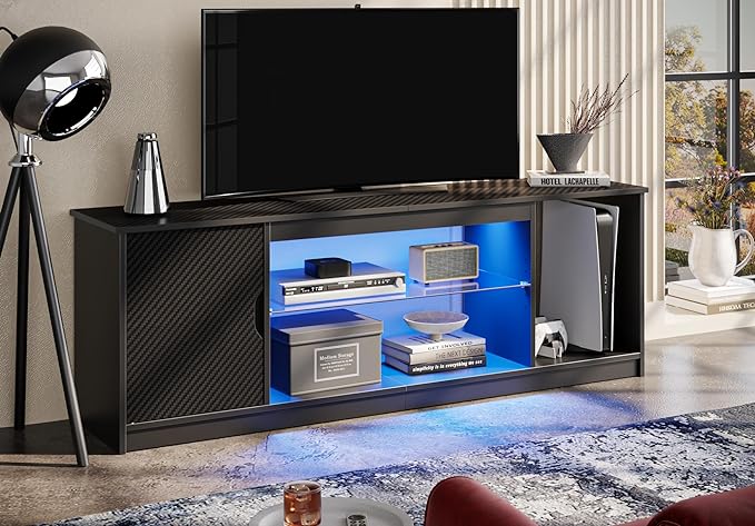 Bestier Led Entertainment Center for PS5, Gaming TV Stand with Cabinet for 60/65 Inch TV