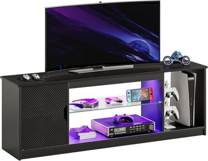 Bestier Led Entertainment Center for PS5, Gaming TV Stand with Cabinet for 60/65 Inch TV