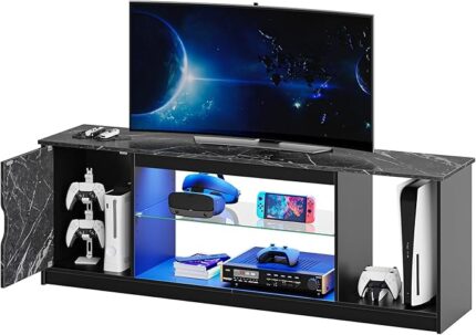 Bestier Led Entertainment Center for PS5,Xbox,Gaming TV Stand with Cabinet for 60/65 Inch TV
